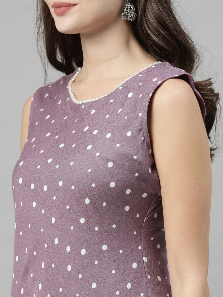 Neerus Purple chiffon solid dress - back view