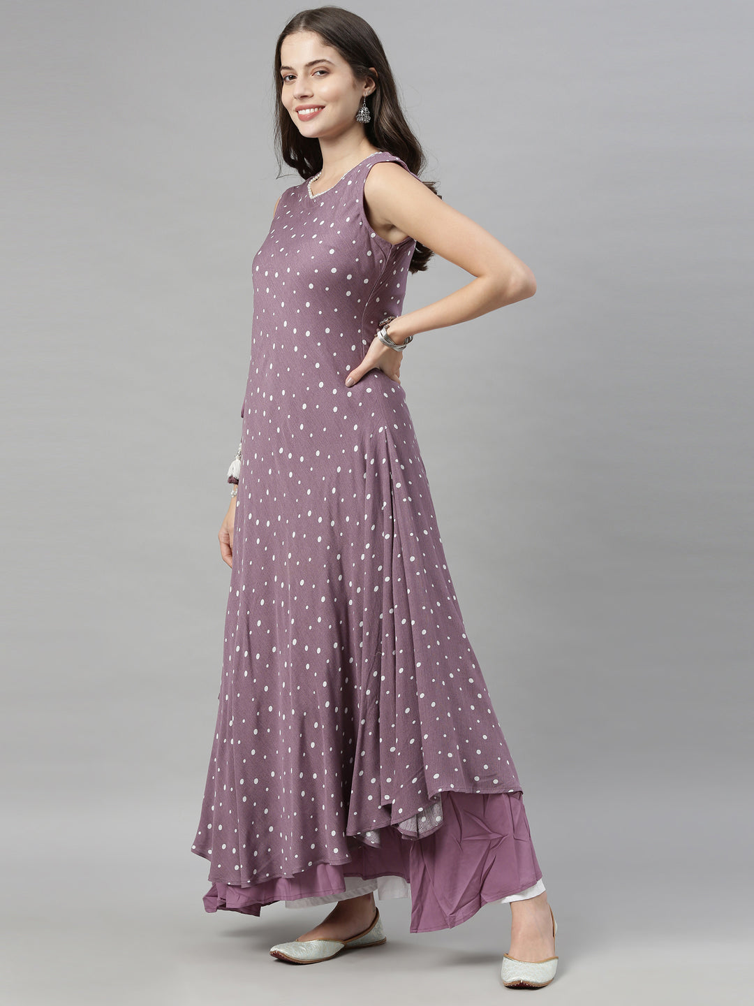 Neerus Purple chiffon solid dress - detail view 1
