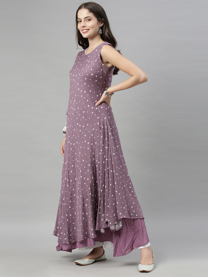 Neerus Purple chiffon solid dress - detail view 1