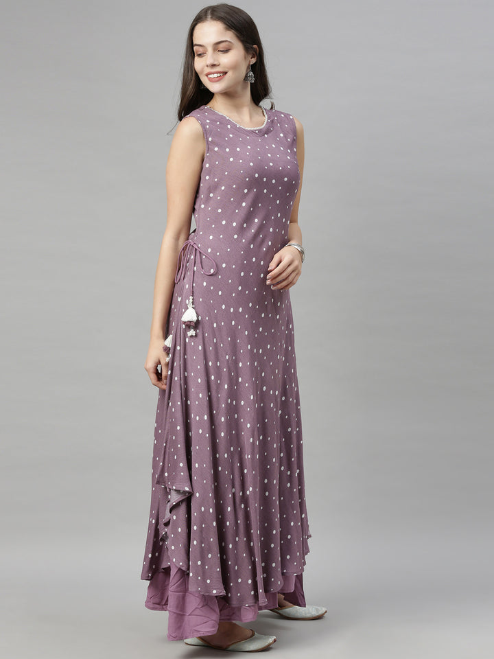 Neerus Purple chiffon solid dress - detail view 2
