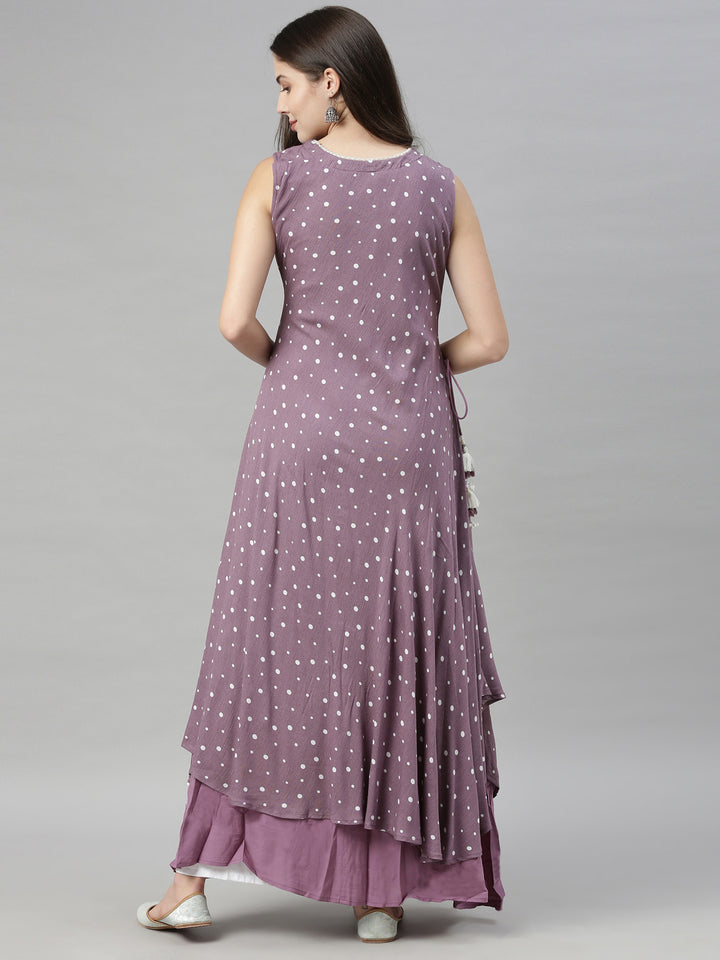 Neerus Purple chiffon solid dress - detail view 3