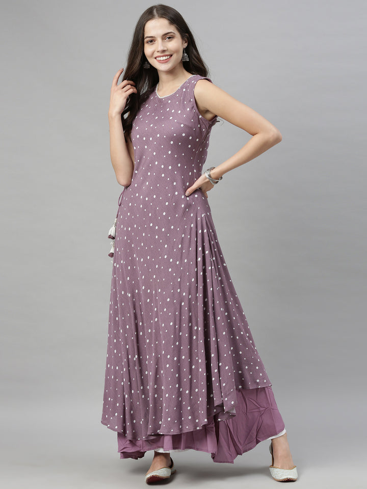 Neerus Purple chiffon solid dress - detail view 4