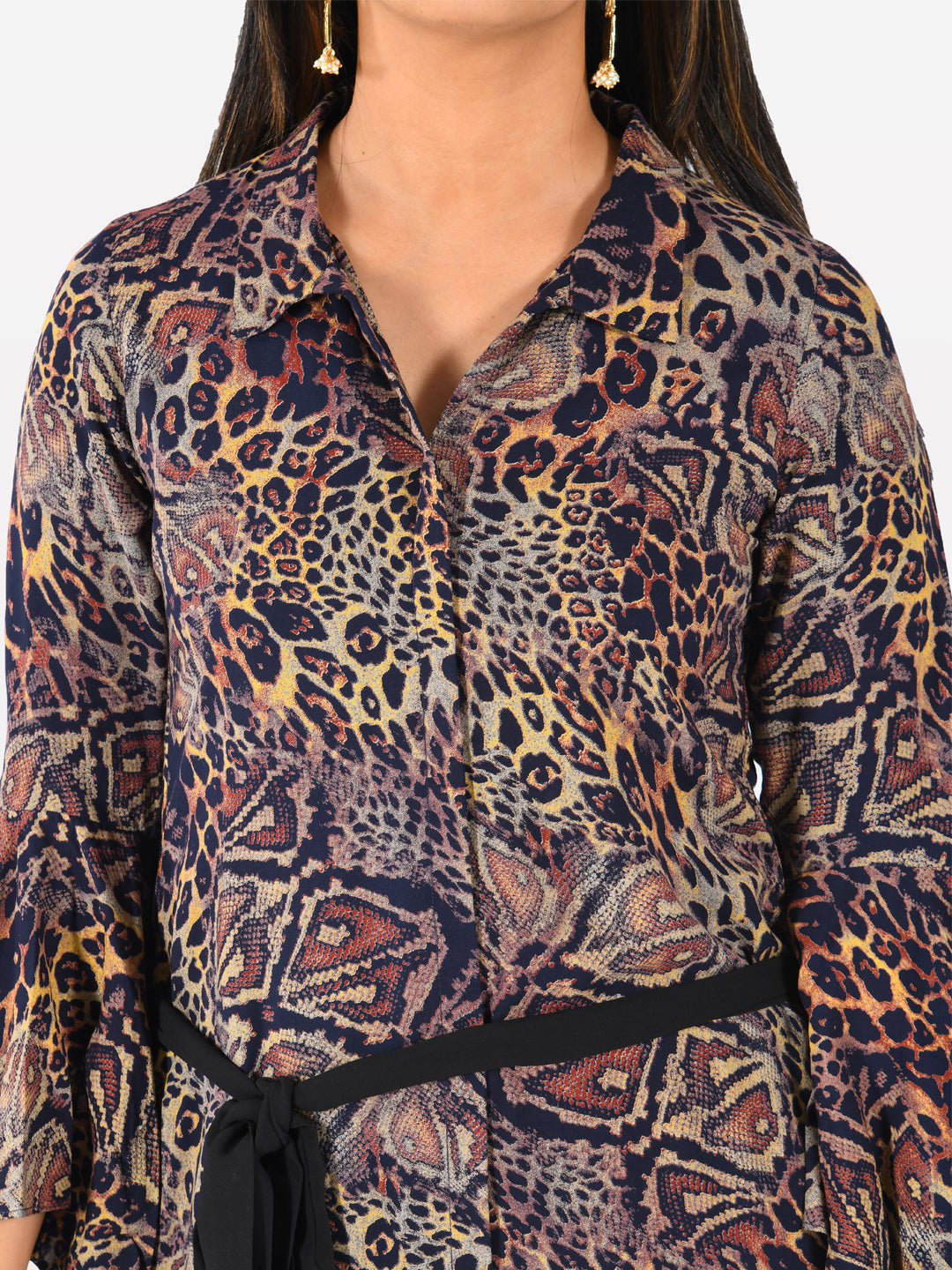 Neerus Multi rayon printed high-low kurta - back view