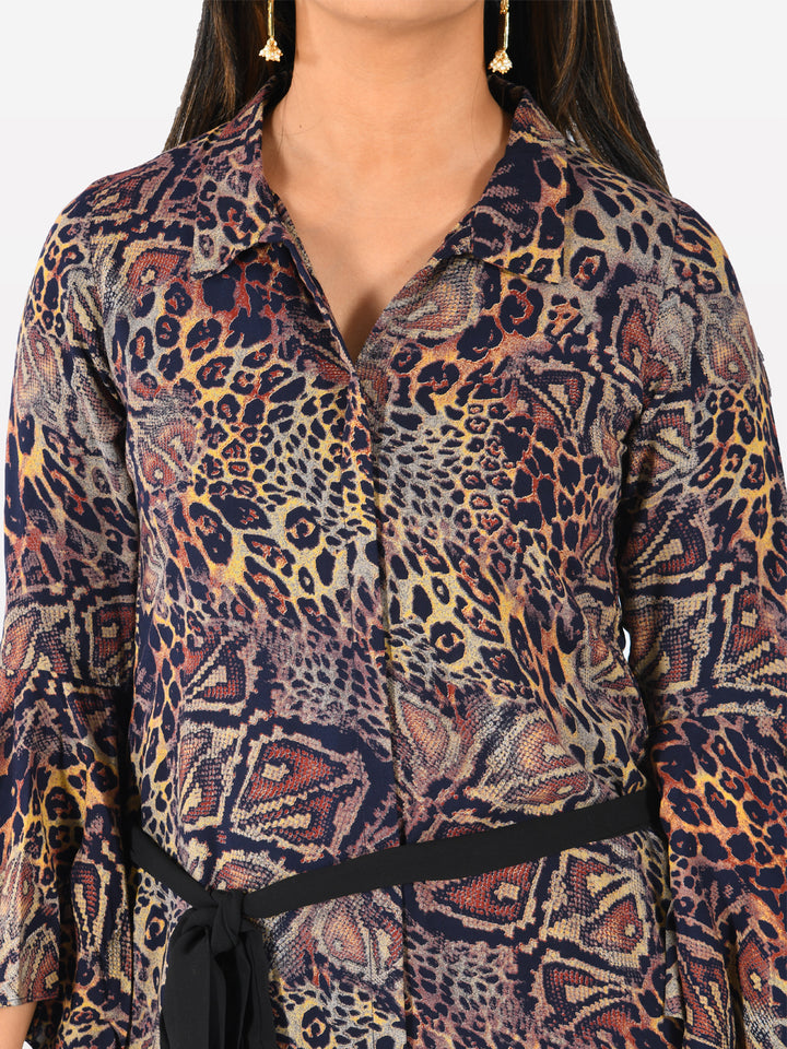 Neerus Multi rayon printed high-low kurta - back view