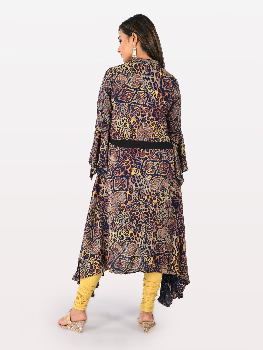 Neerus Multi rayon printed high-low kurta - side view