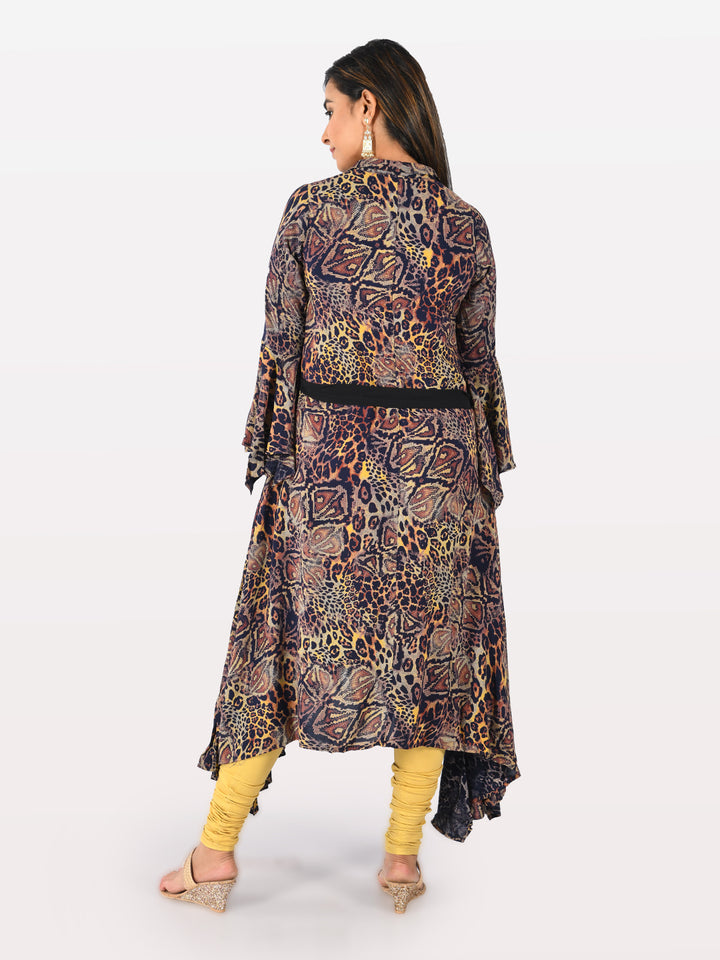 Neerus Multi rayon printed high-low kurta - side view
