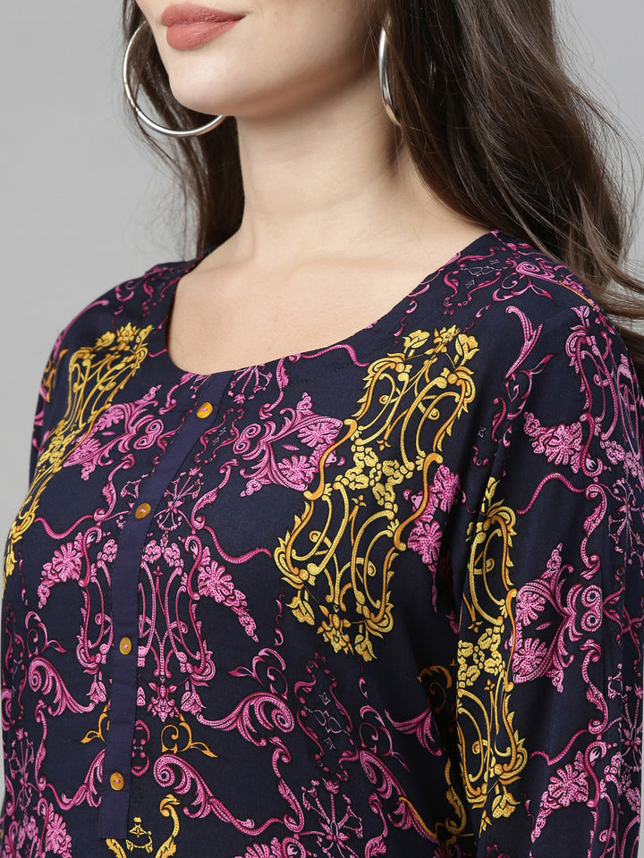 Neerus Blue Rayon Solid Kurti Tunic - back view
