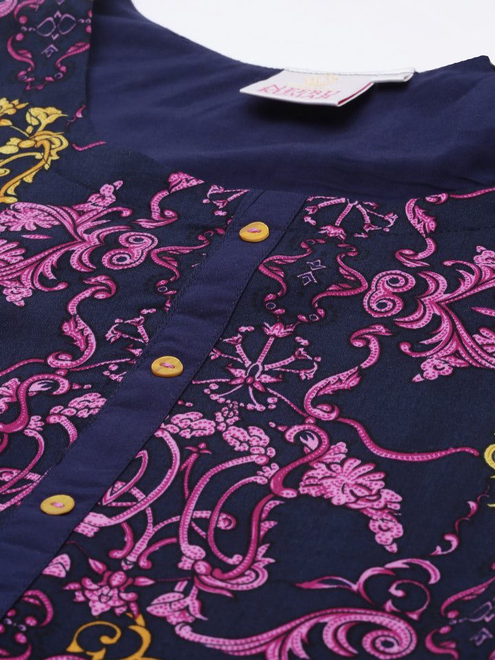 Neerus Blue Rayon Solid Kurti Tunic - side view