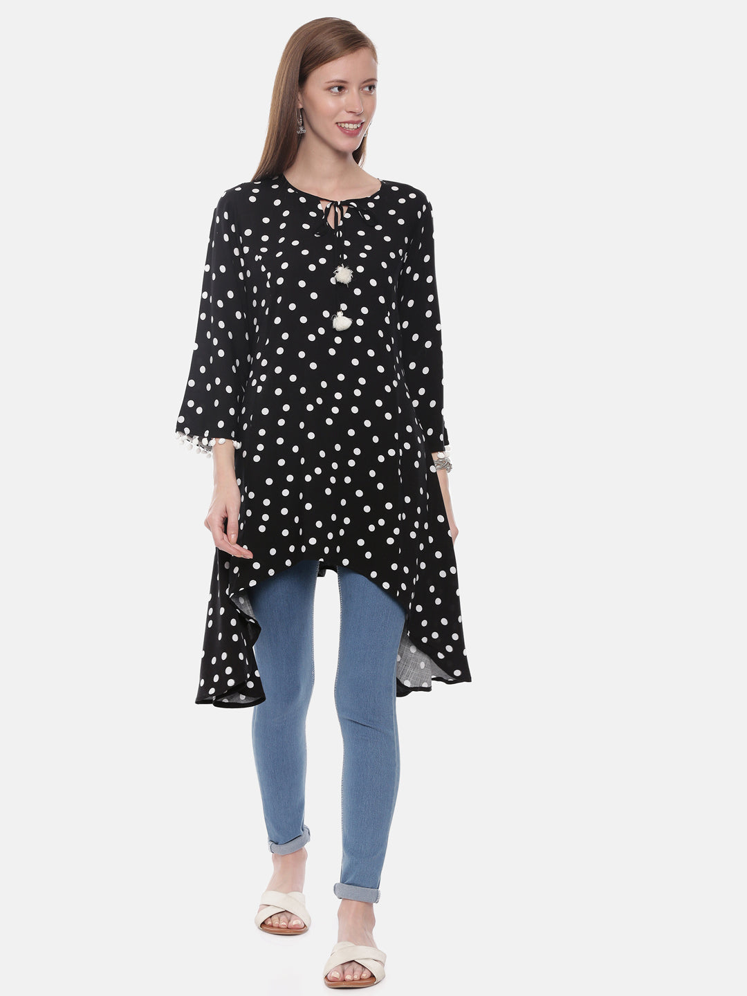 Neerus Black Printed High Low Kurta