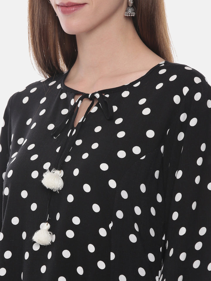 Neerus Black Printed High Low Kurta