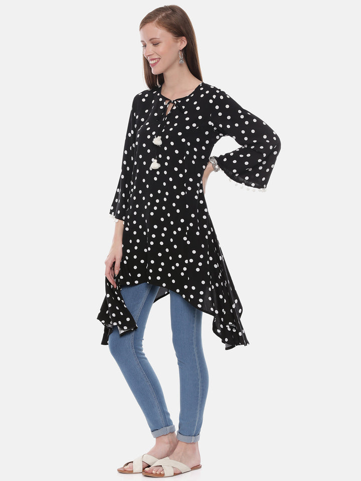 Neerus Black Printed High Low Kurta