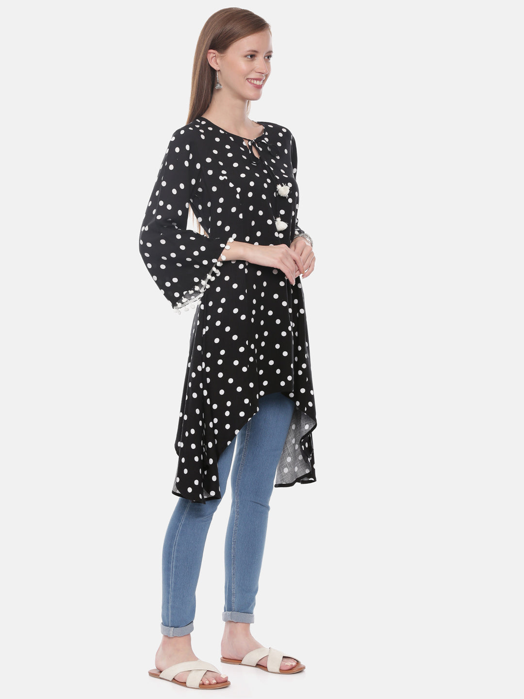 Neerus Black Printed High Low Kurta