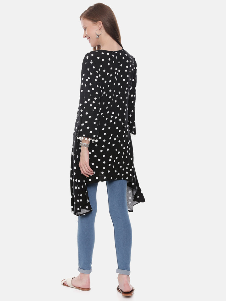 Neerus Black Printed High Low Kurta