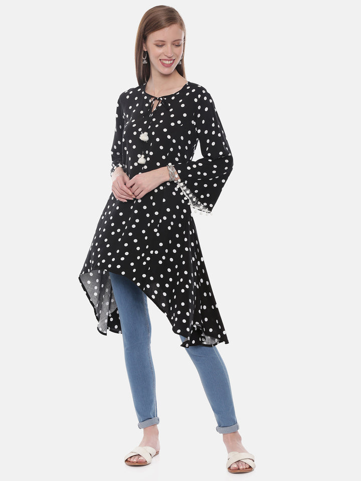 Neerus Black Printed High Low Kurta
