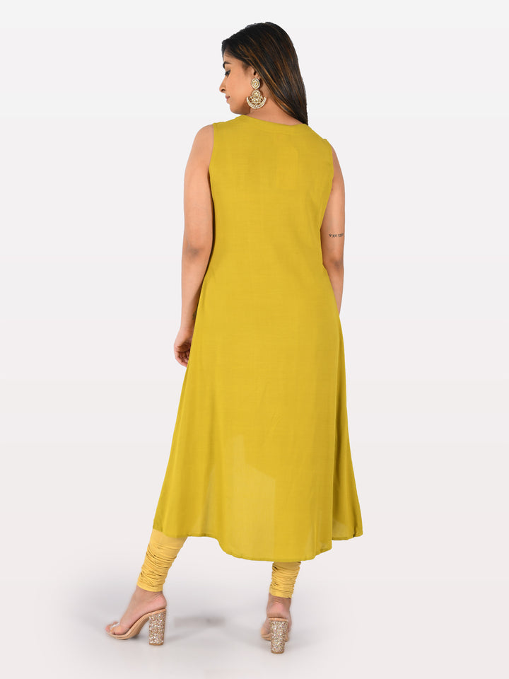 Neerus Yellow Embroidered High Low Kurta