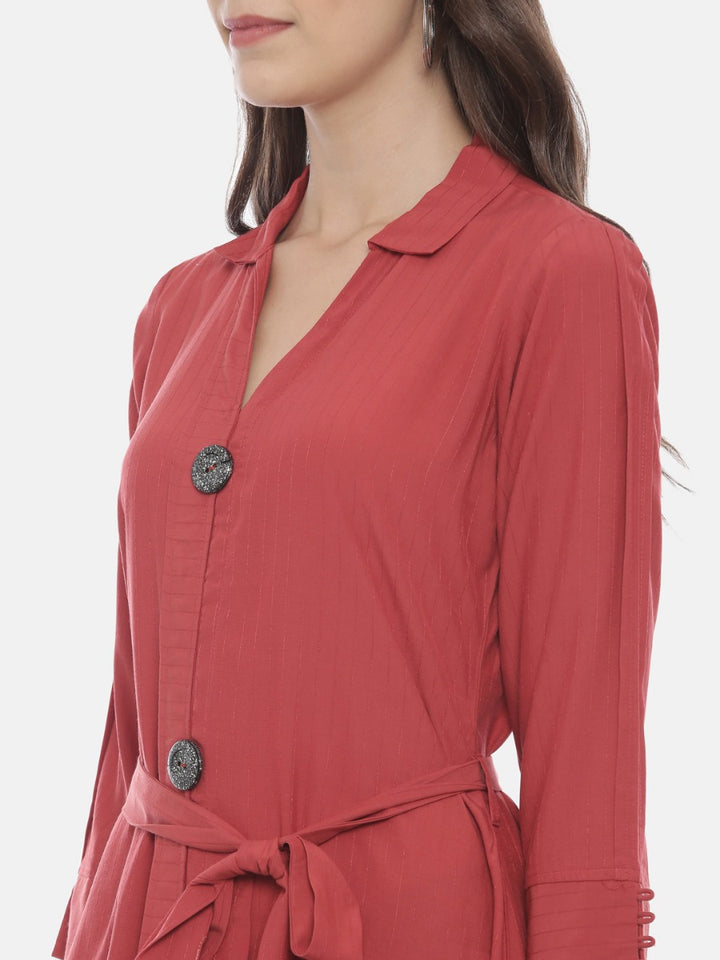 Neerus Red High Low Kurta