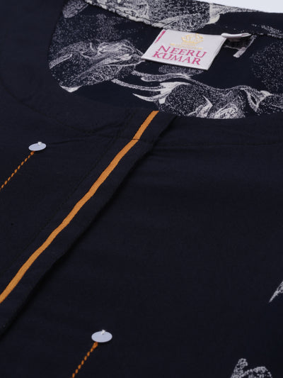 Neeru's Navy Printed High Low Kurta