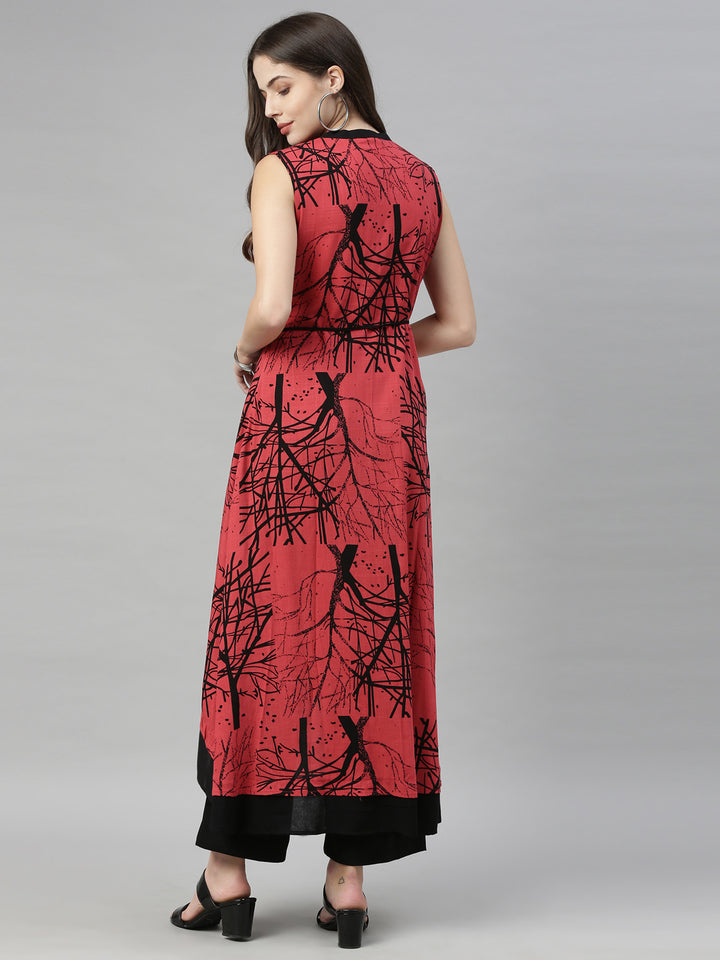 Neerus Red viscose rayon solid kurti - detail view 1