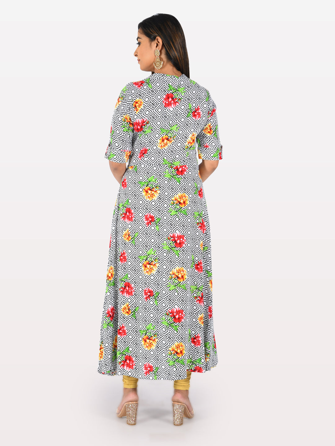 Neerus White Printed A Line Kurta