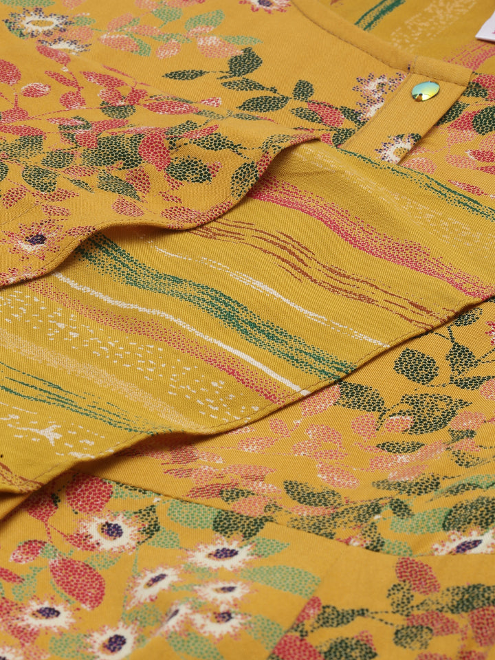 Neerus Yellow Printed A Line Kurta