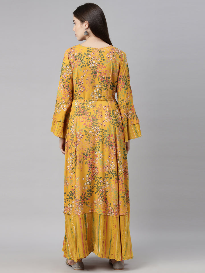 Neerus Yellow Printed A Line Kurta