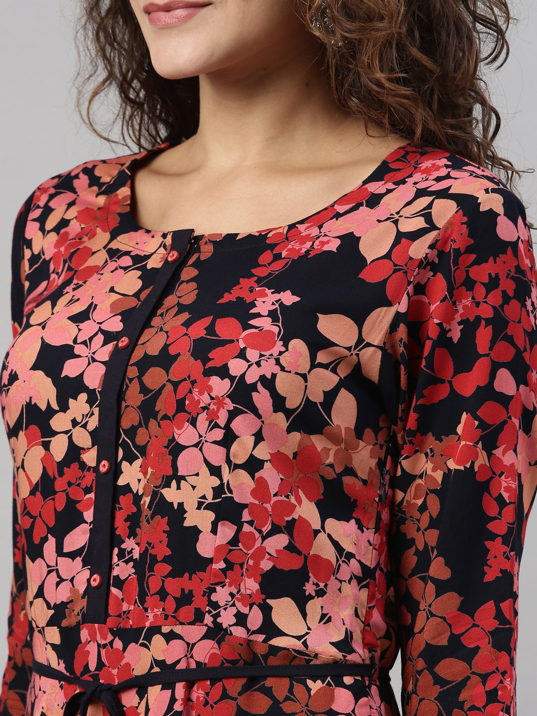 Neerus Orange rayon printed A-Line kurta - side view