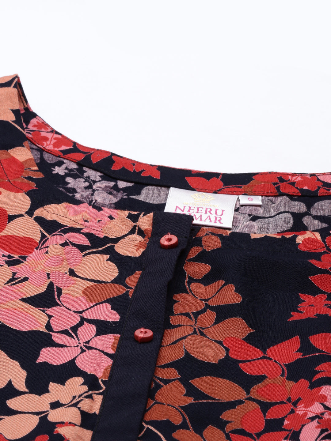 Neerus Orange rayon printed A-Line kurta - detail view 2