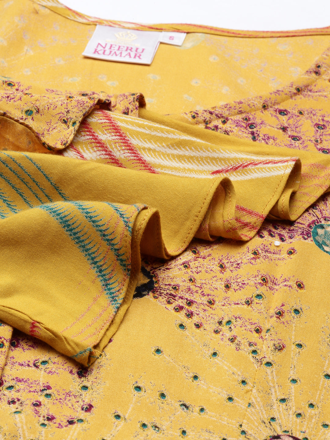 Neerus Yellow rayon printed kurta - detail view 3