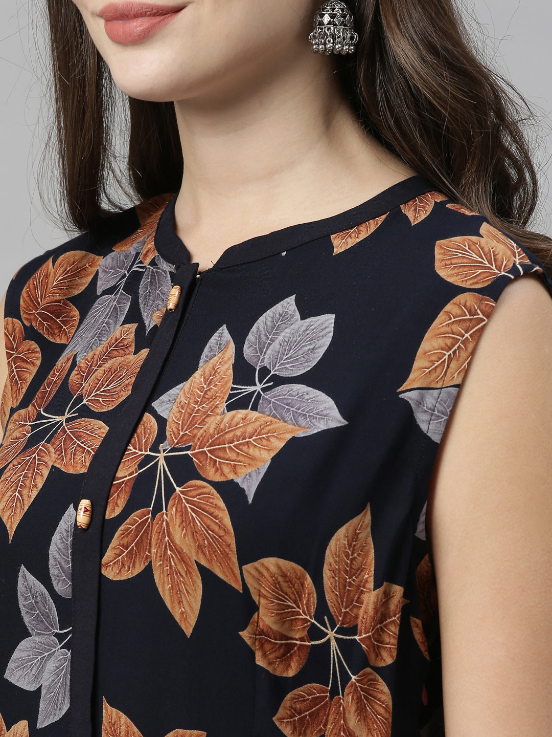 Neerus Blue rayon printed high-low kurti - back view