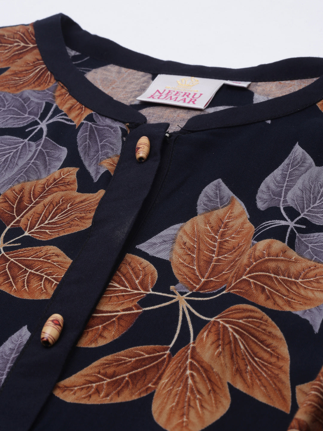 Neerus Blue rayon printed high-low kurti - side view