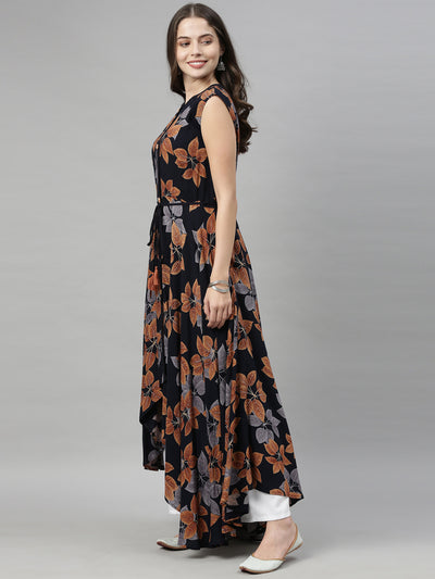 Neeru's Navy Printed High Low Kurta