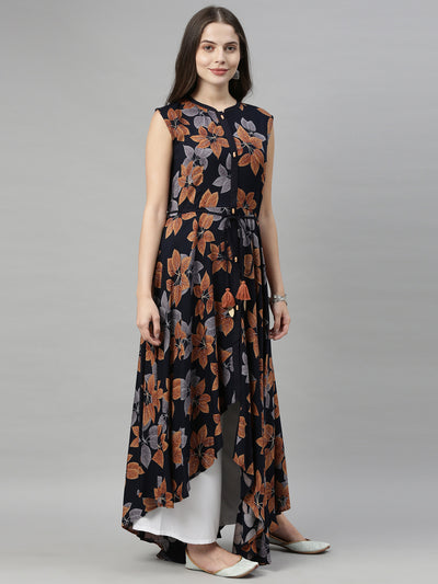 Neeru's Navy Printed High Low Kurta