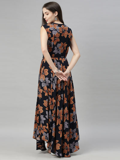 Neeru's Navy Printed High Low Kurta