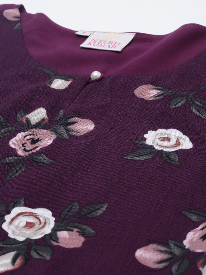 Neerus Purple rayon straight kurti - detail view 5