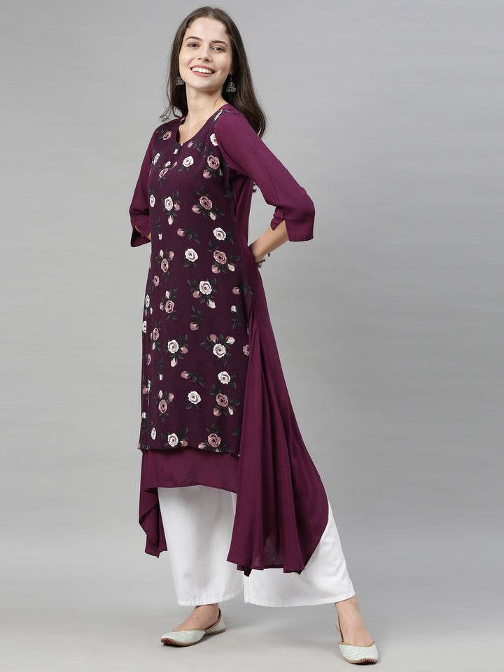 Neerus Purple rayon straight kurti - detail view 1