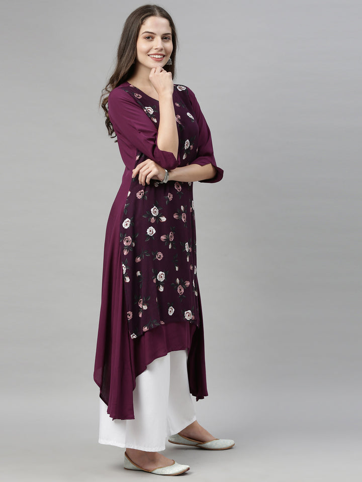 Neerus Purple rayon straight kurti - detail view 2