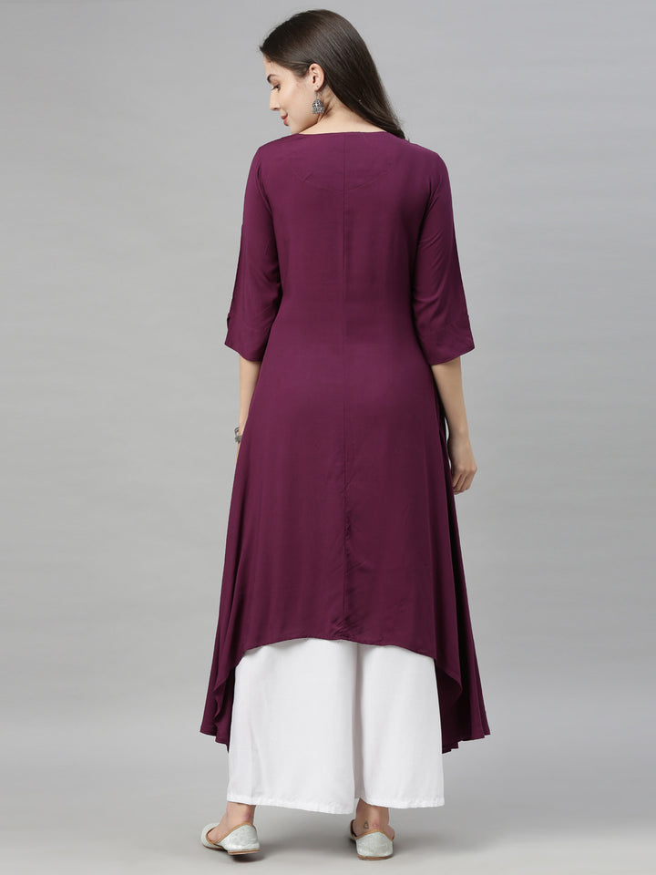 Neerus Purple rayon straight kurti - detail view 3