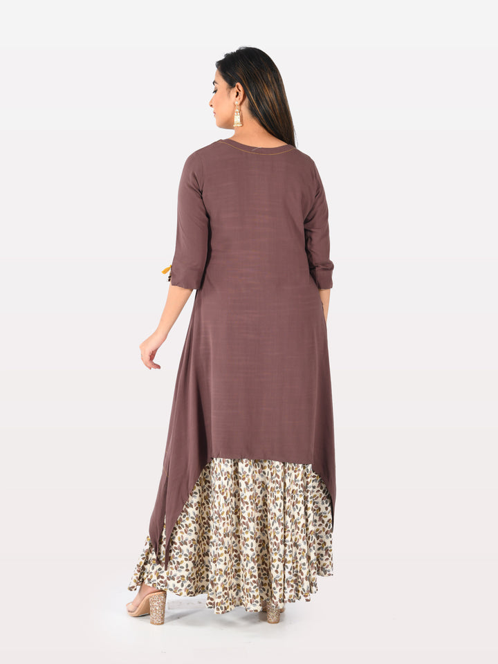 Neerus Grey rayon straight kurti double shirt style - back view