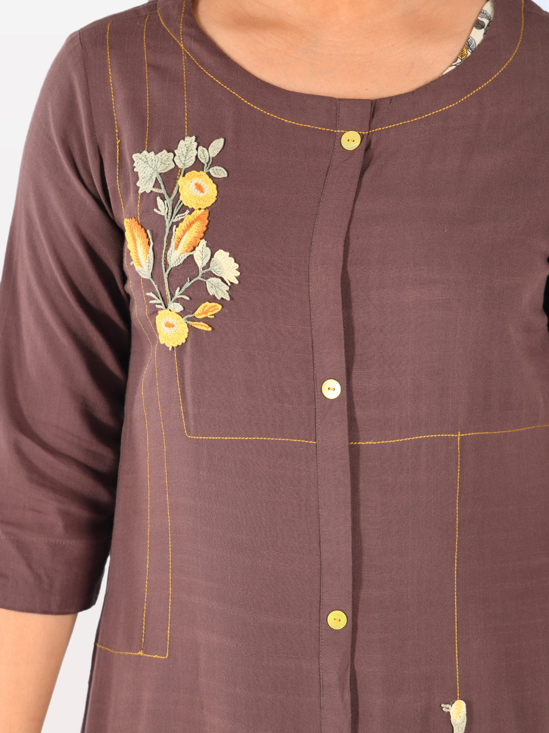 Neerus Grey rayon straight kurti double shirt style - side view