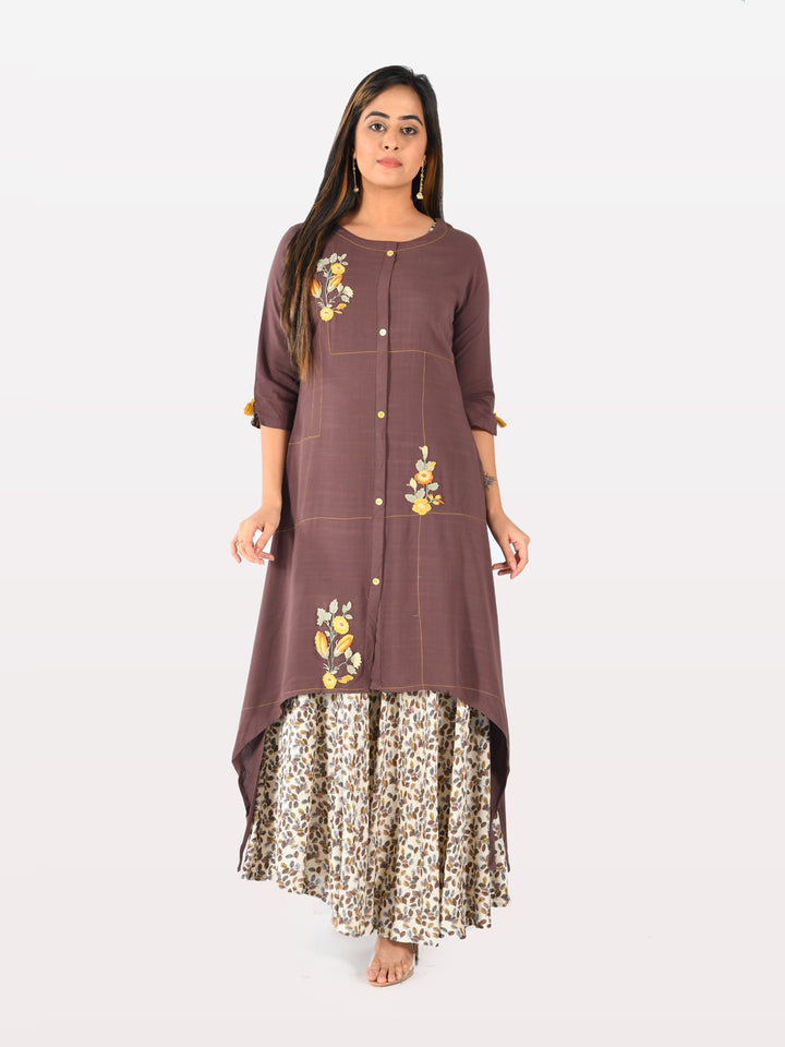 Neerus Grey rayon straight kurti double shirt style - detail view 1