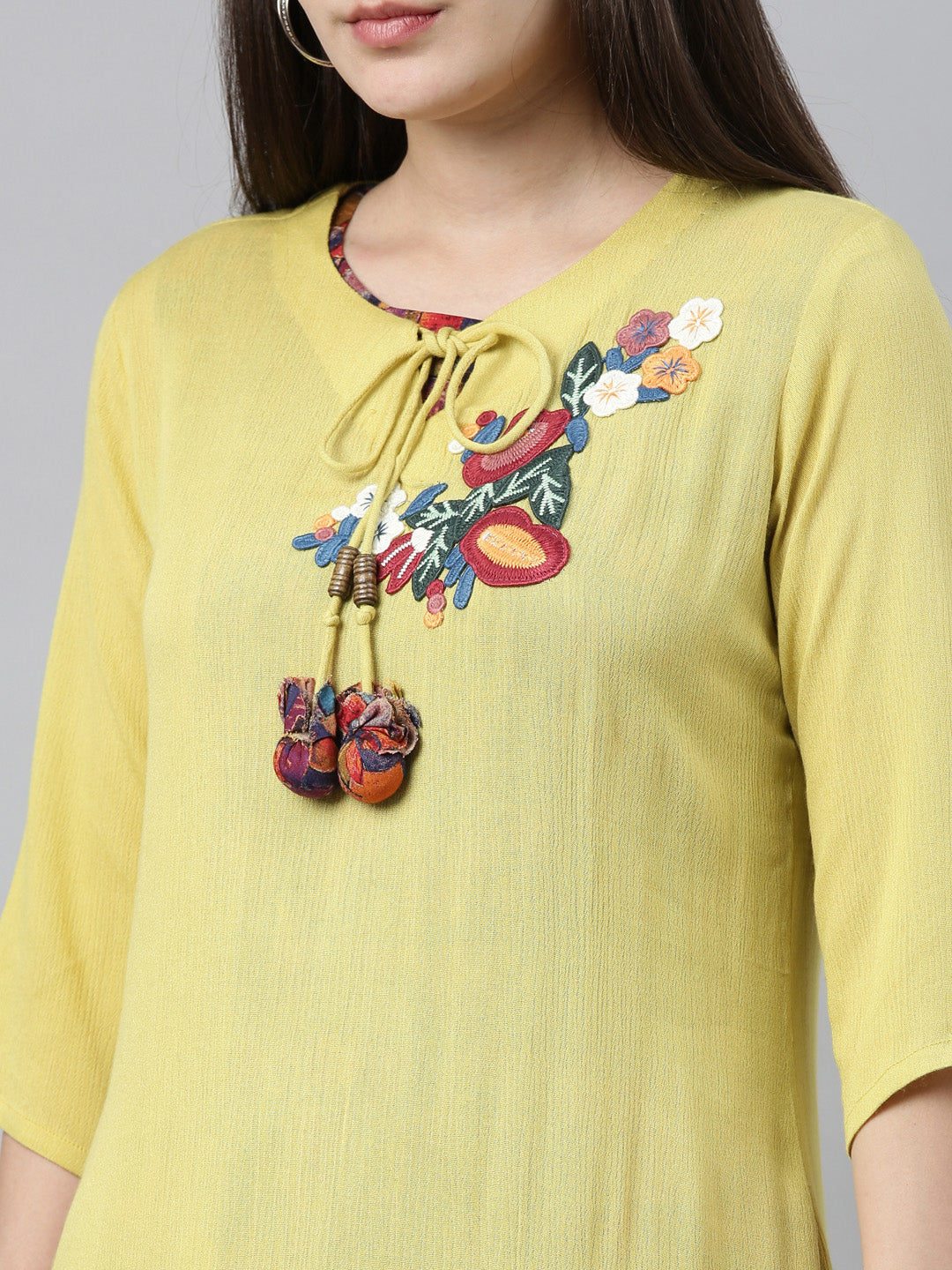 Neeru's Lime Yellow Embroidered Straight Kurta