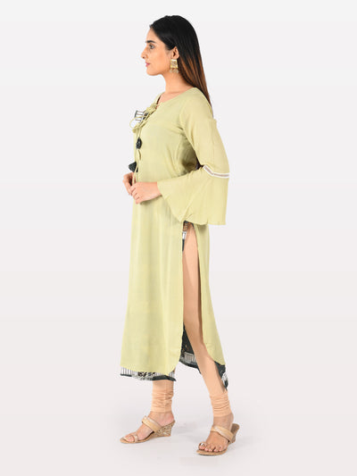 Neeru's Women Pista Green Color Chiffon Fabric Double Shirt