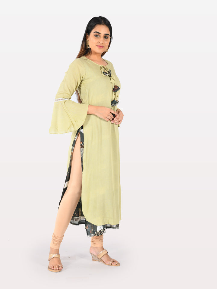 Neerus Women Pista Green Color Chiffon Fabric Double Shirt