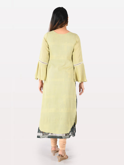 Neeru's Women Pista Green Color Chiffon Fabric Double Shirt