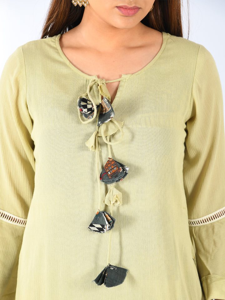 Neerus Women Pista Green Color Chiffon Fabric Double Shirt