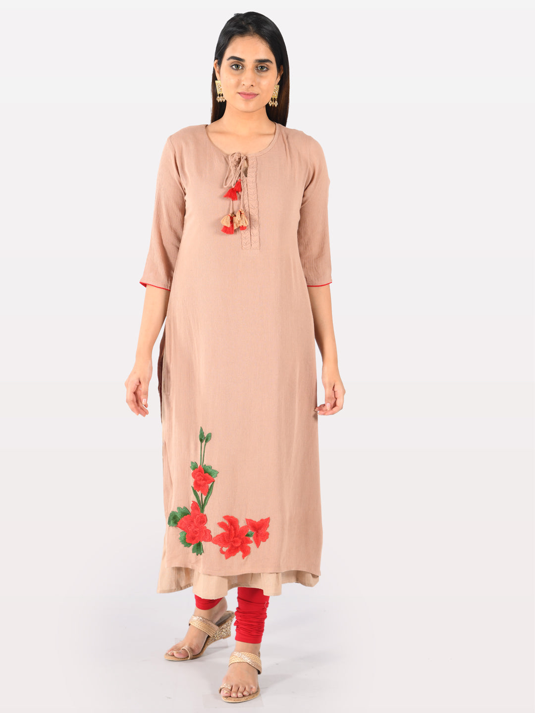 Neerus Women Beige Color Chiffon Fabric Double Shirt