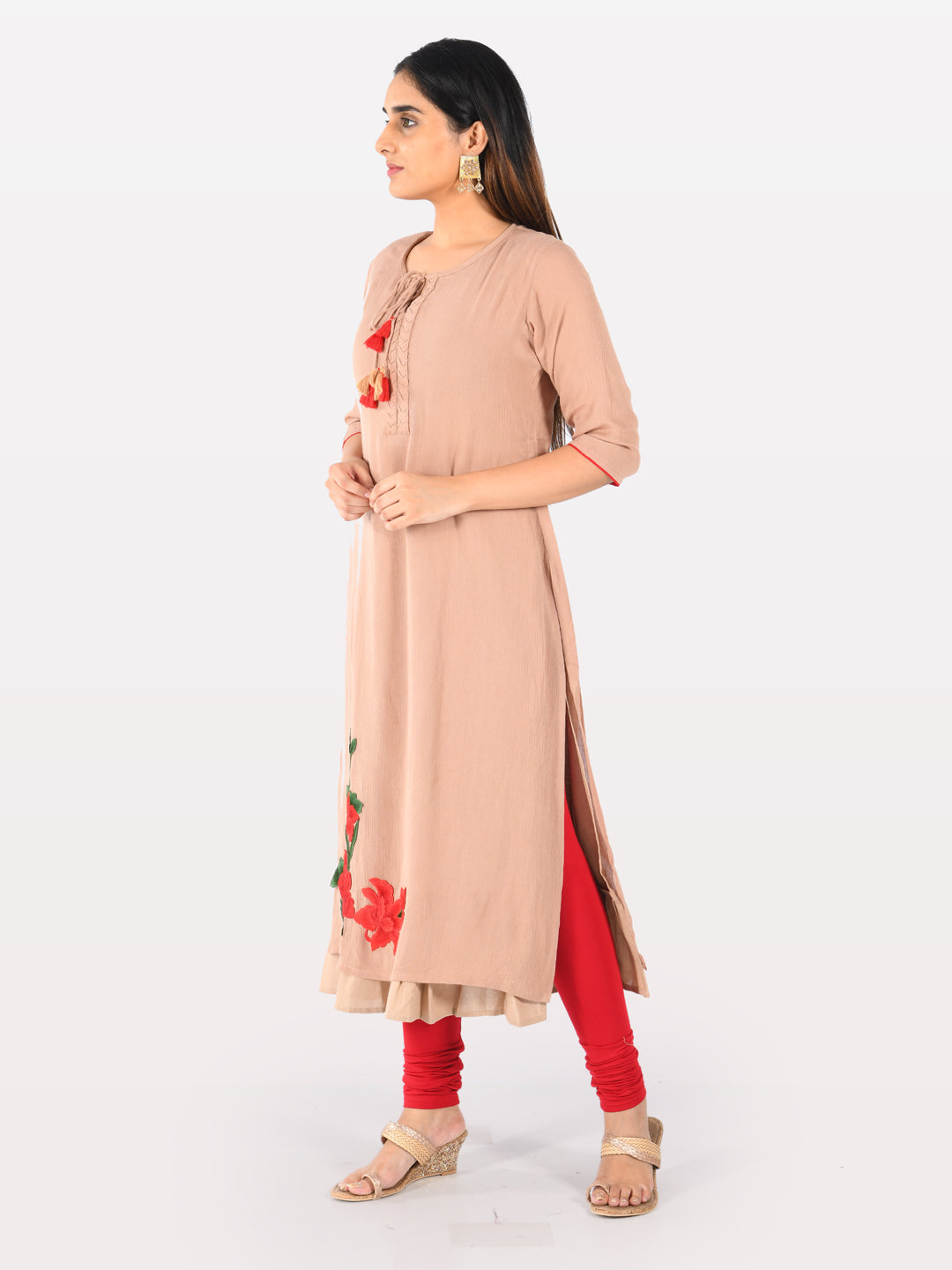 Neerus Women Beige Color Chiffon Fabric Double Shirt