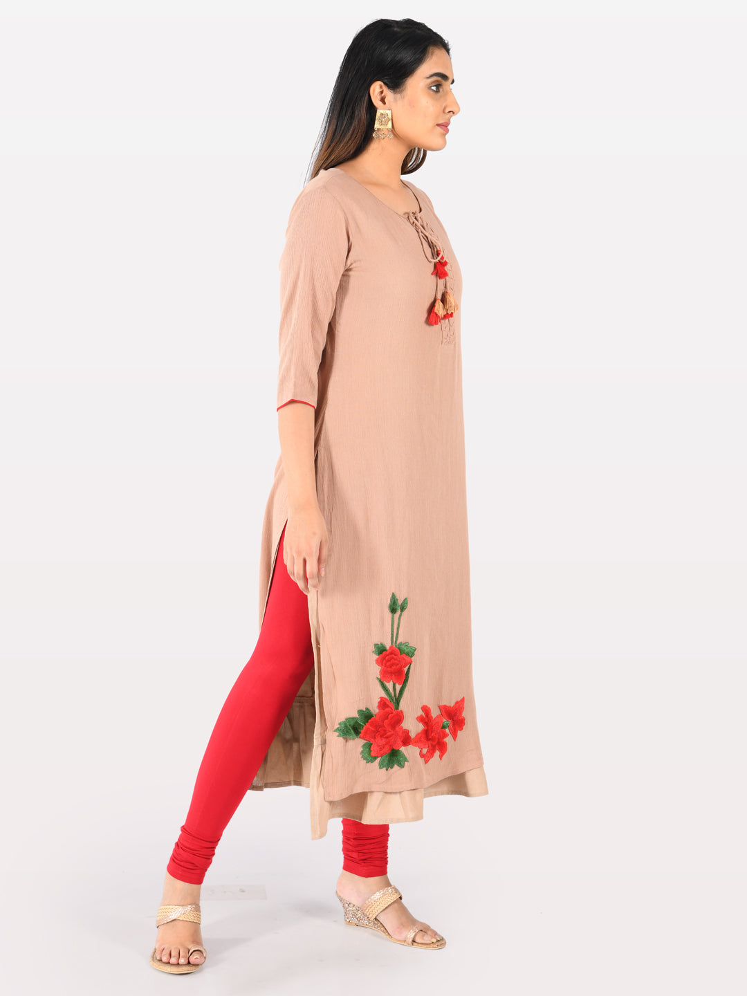 Neerus Women Beige Color Chiffon Fabric Double Shirt