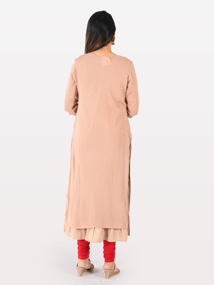 Neerus Women Beige Color Chiffon Fabric Double Shirt