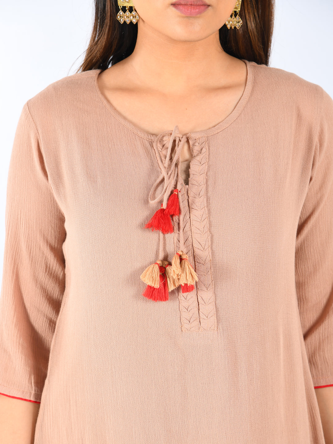 Neerus Women Beige Color Chiffon Fabric Double Shirt